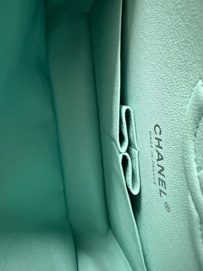 Chanel 2019C Tiffany Blue Silver Hardware Lambskin Medium Classic Flap