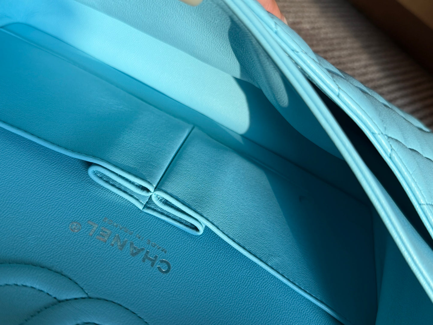 Chanel 2021 Neon Blue Medium Classic Flap Silver Hardware