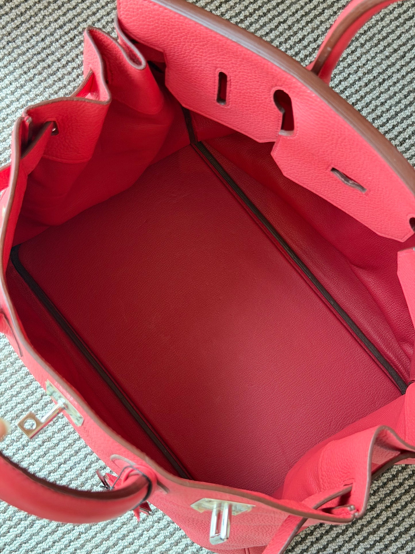 Hermes HAC 40 Bougainvillea Red Togo Leather Palladium Hardware Handbag