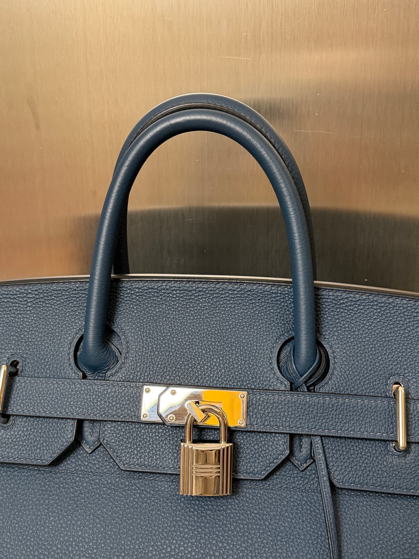 Hermes HAC 40 Blue Togo Leather Palladium Hardware Bag