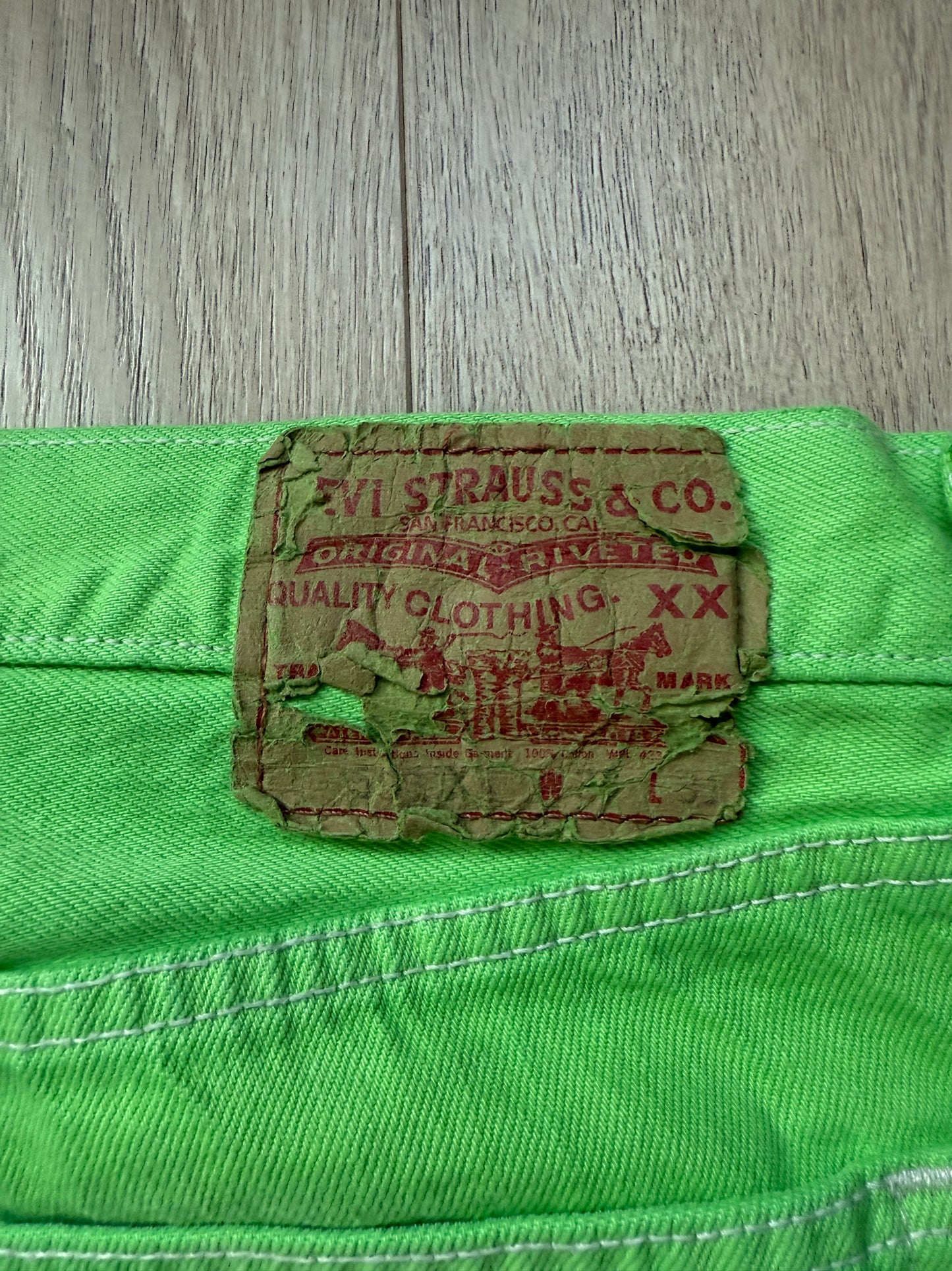 Chrome Hearts 2025 Levi’s 501 Neon Green & Black flooded Cross Patches Jeans