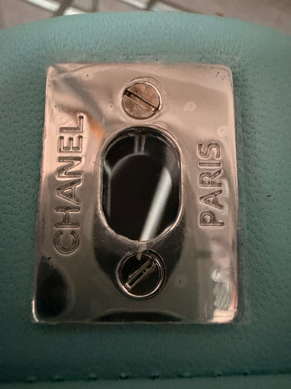 Chanel 2019C Tiffany Blue Silver Hardware Lambskin Medium Classic Flap