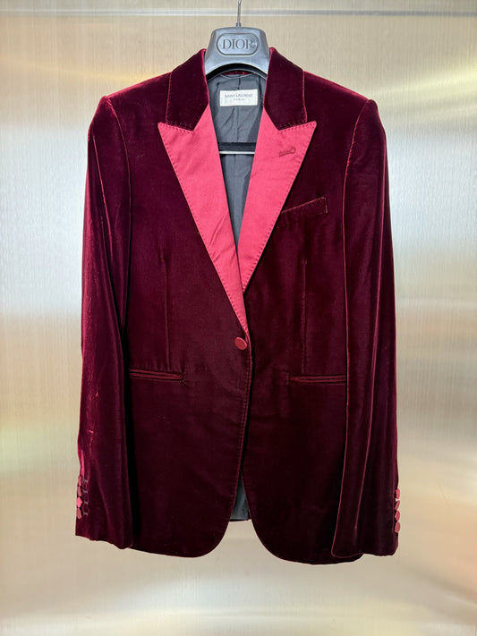 Aw16 Burgundy Velvet Smoking Jacket Blazer with satin lapel
