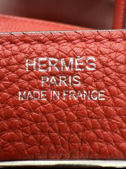 Hermes HAC 40 Rouge Red Togo Leather Palladium Hardware Travel bag