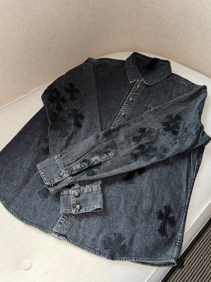 Chrome Hearts Flooded Patchwork Denim Shirt
