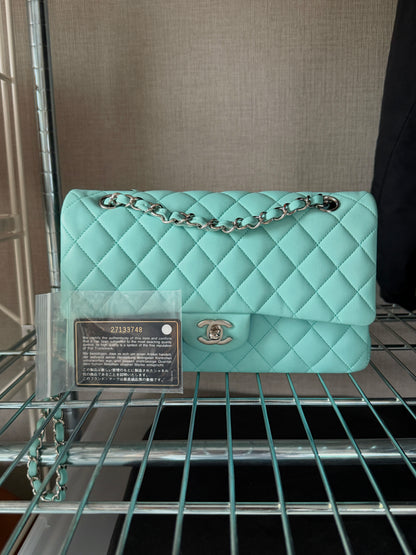 Chanel 2019C Tiffany Blue Silver Hardware Lambskin Medium Classic Flap