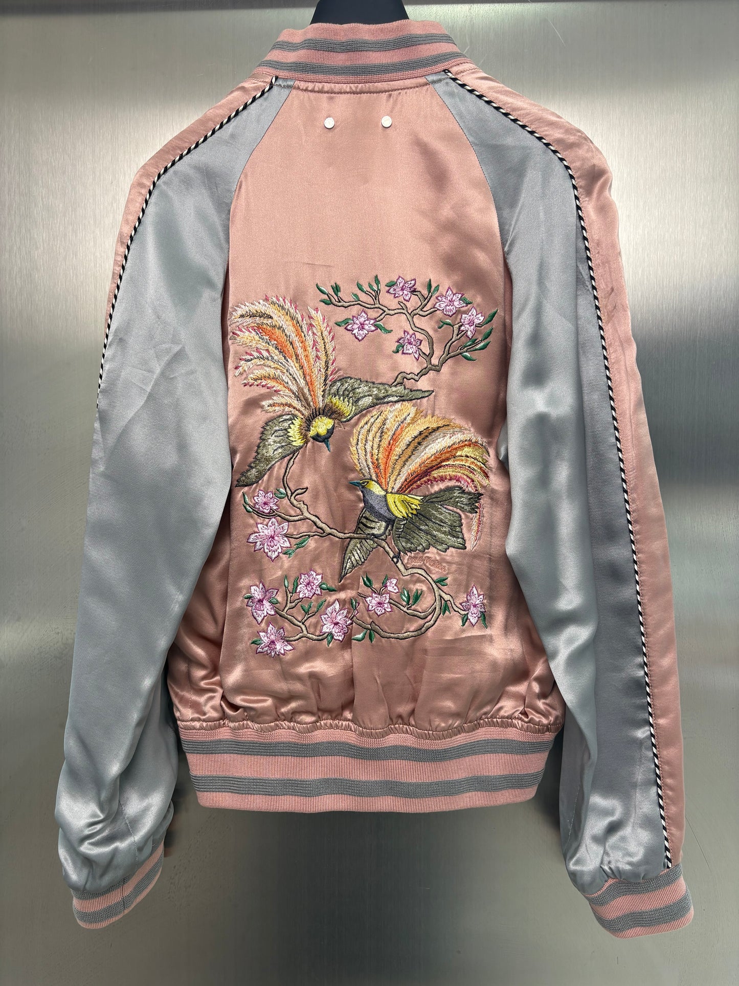 Louis Vuitton SS16 Embroidered Souvenir Pink Satin Jacket