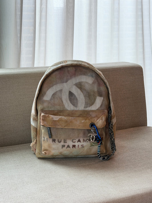Chanel 2014 Large Art School Beige Graffiti Backpack