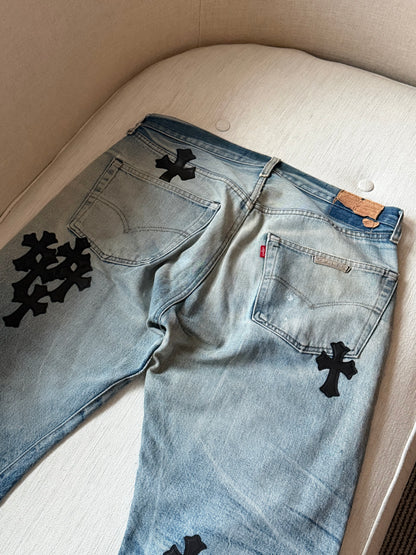 CHROME HEARTS PATCHES WORK Levis 501 DENIM JEANS SZ36