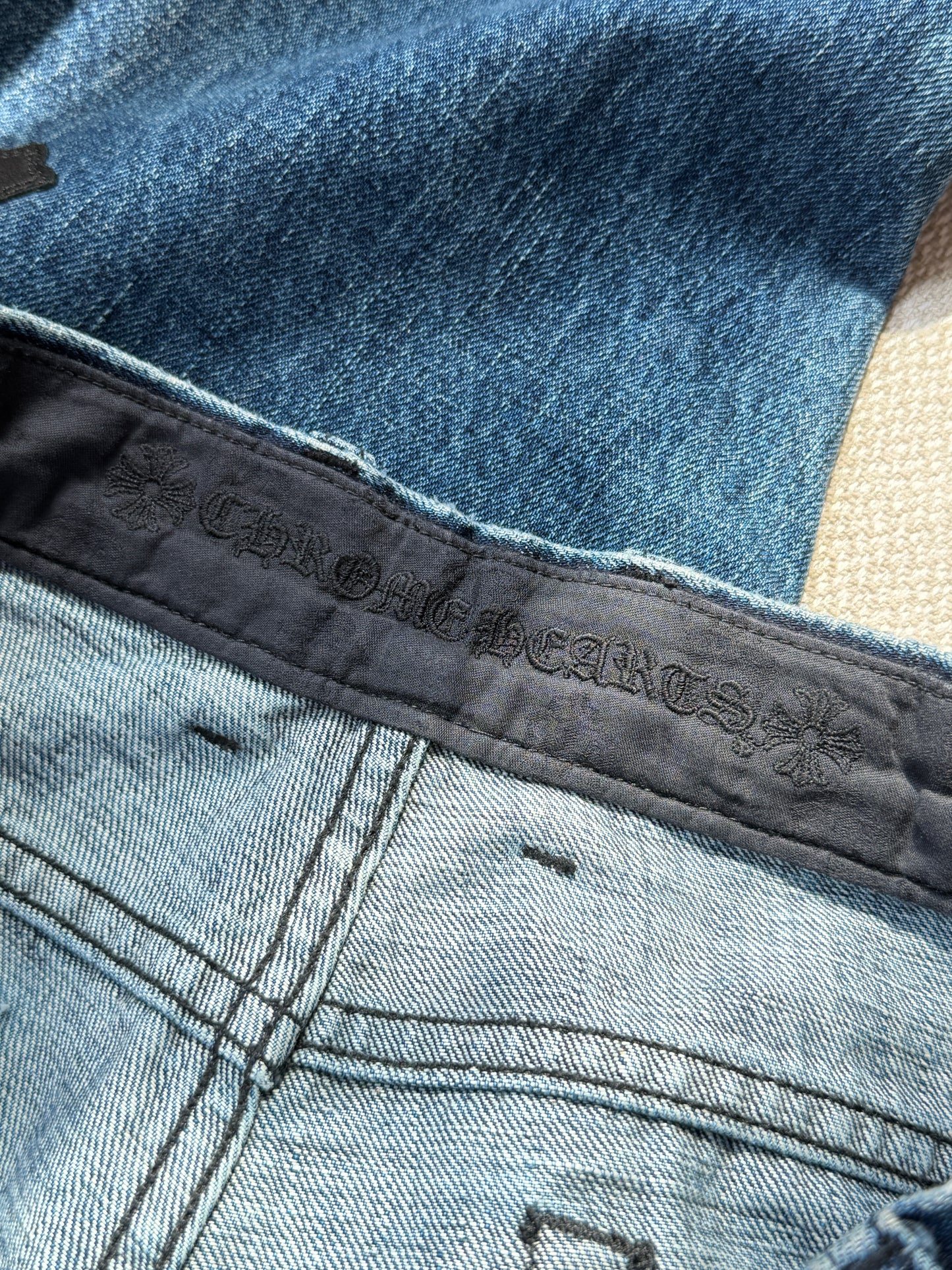 Chrome Hearts Multicolor Cross Patches Blue Jeans