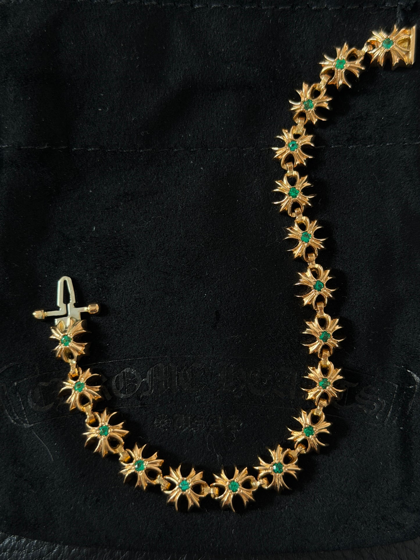 Chrome Hearts 22K Gold Emerald Tiny Plus Bracelet