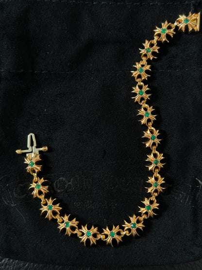 Chrome Hearts 22K Gold Emerald Tiny Plus Bracelet