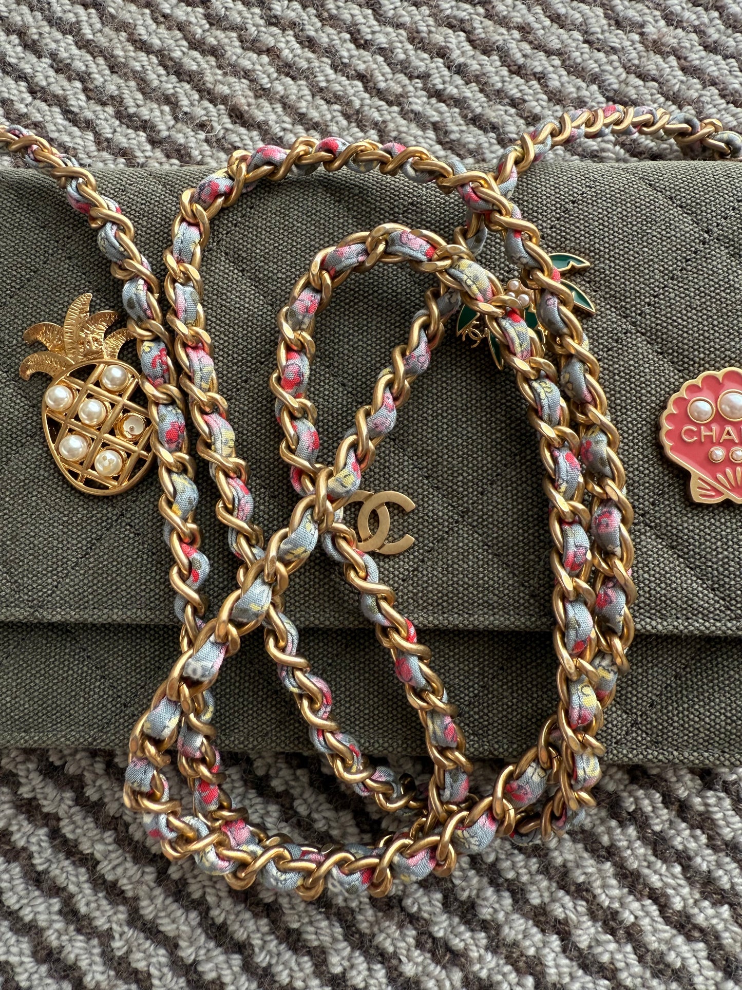 Chanel Embellished WOC Quilted Canvas Wallet on Chain bag