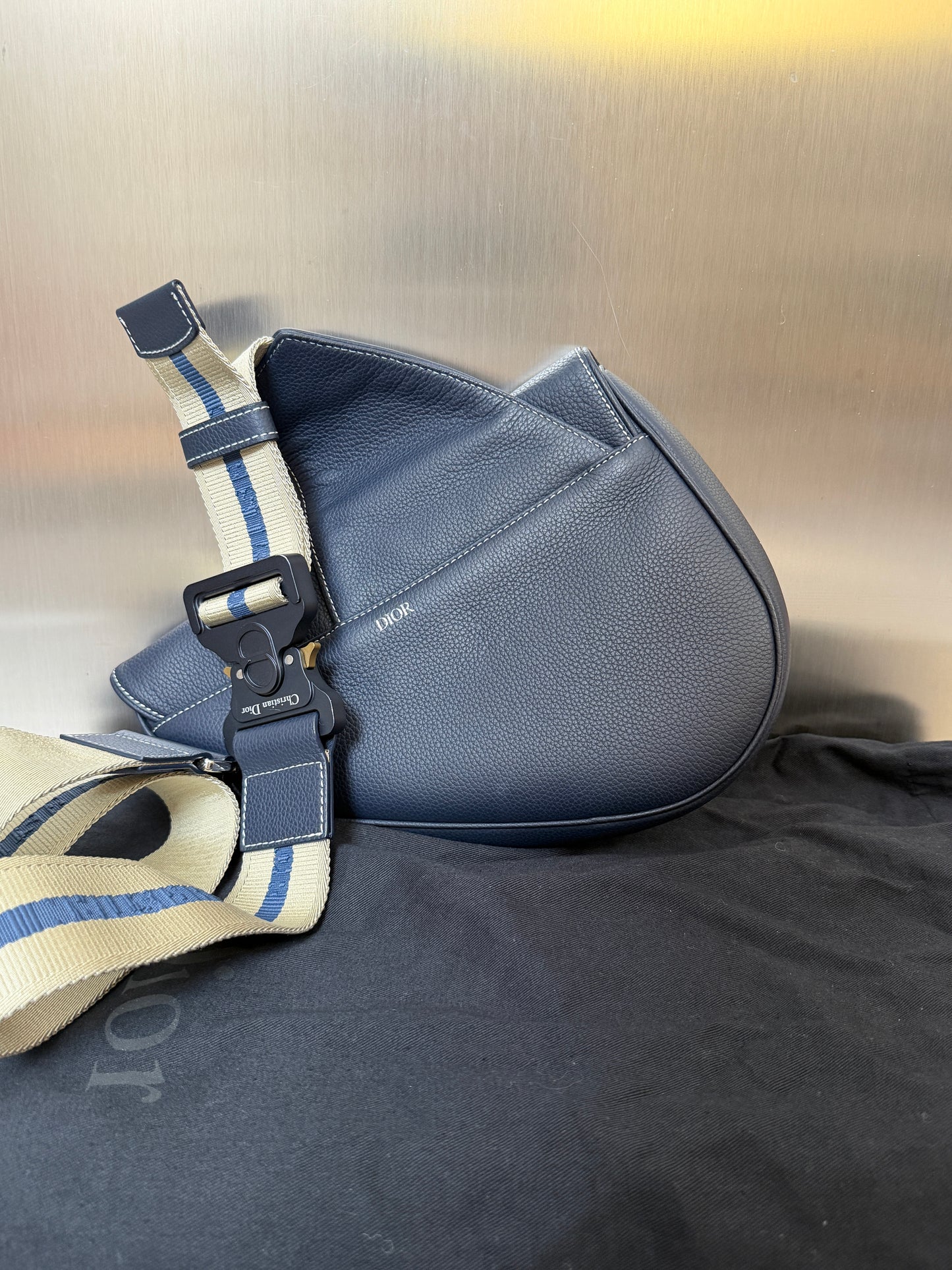 Christian Dior Men Saddle Leather Bag In Navy