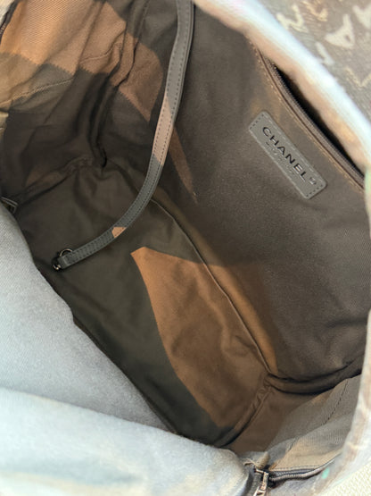 Chanel 2014 Art School Small Grey Graffiti Canvas Backpack