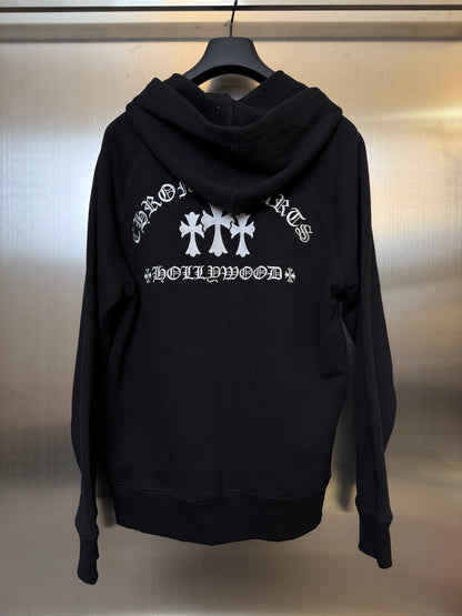 Chrome Hearts triple cross embroidery zip up hoodie