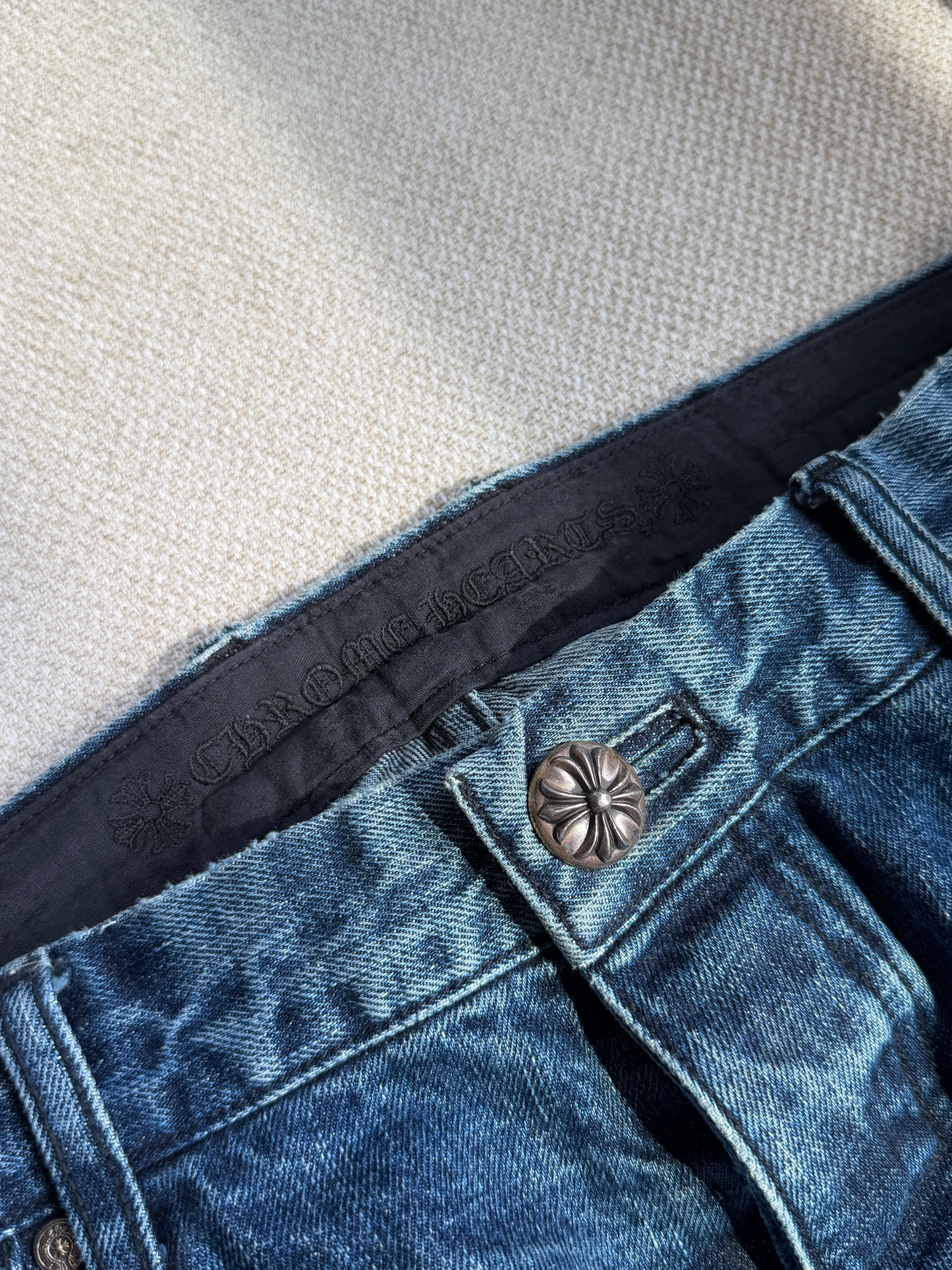 Chrome Hearts Multicolor Cross Patches Blue Jeans