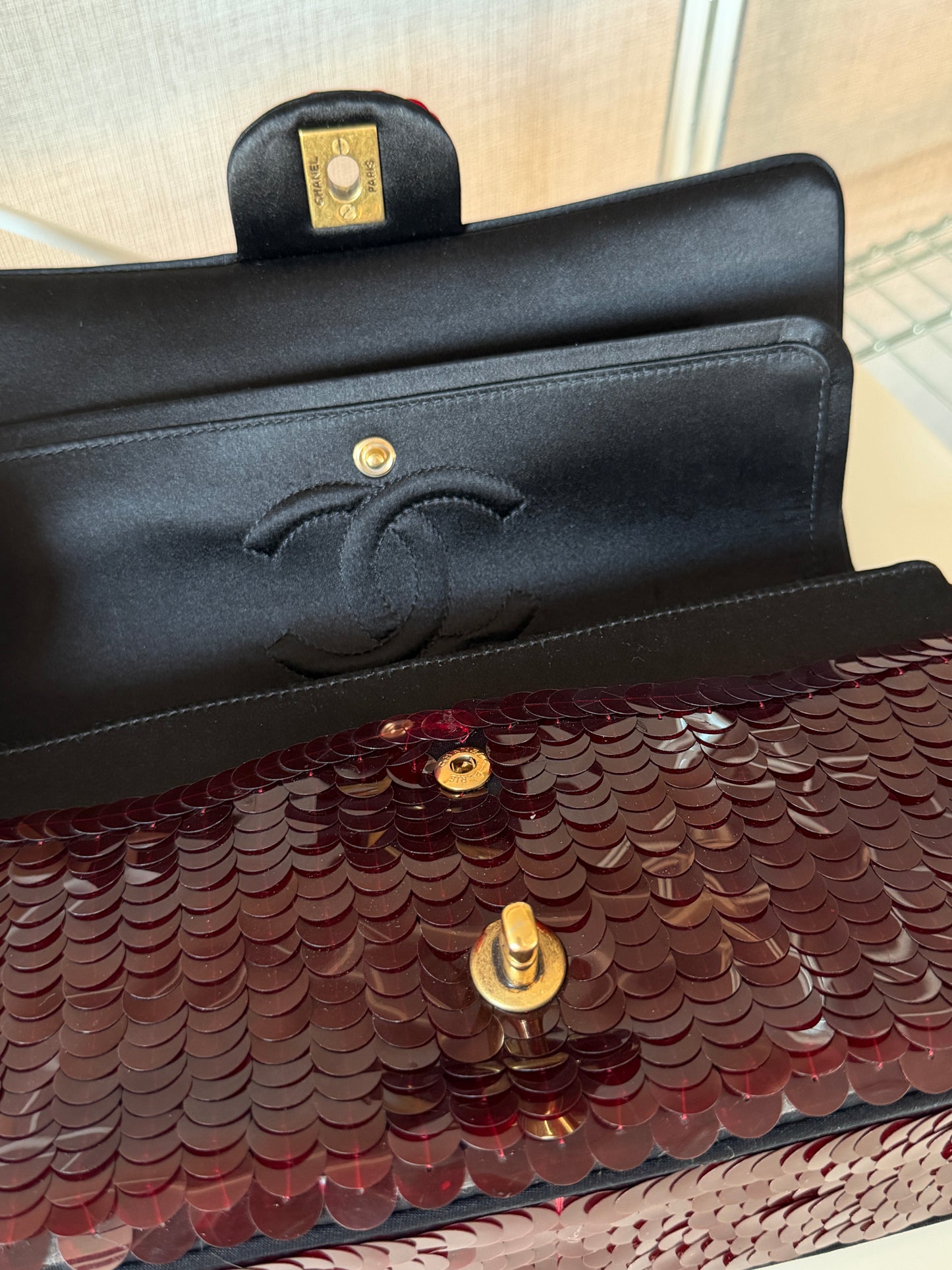 Chanel 2010 Shanghai Paris Burgundy Sequin Medium Classic Flap Bag
