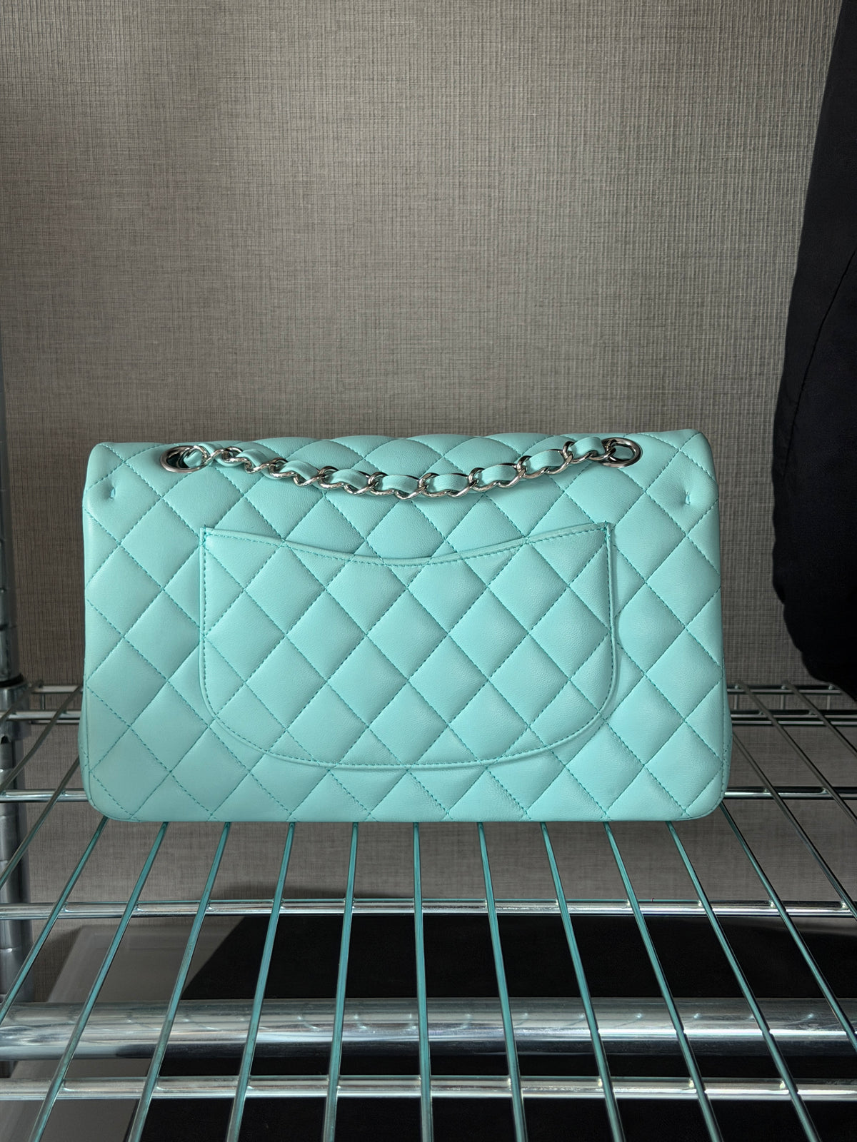 Chanel 2019C Tiffany Blue Silver Hardware Lambskin Medium Classic Flap