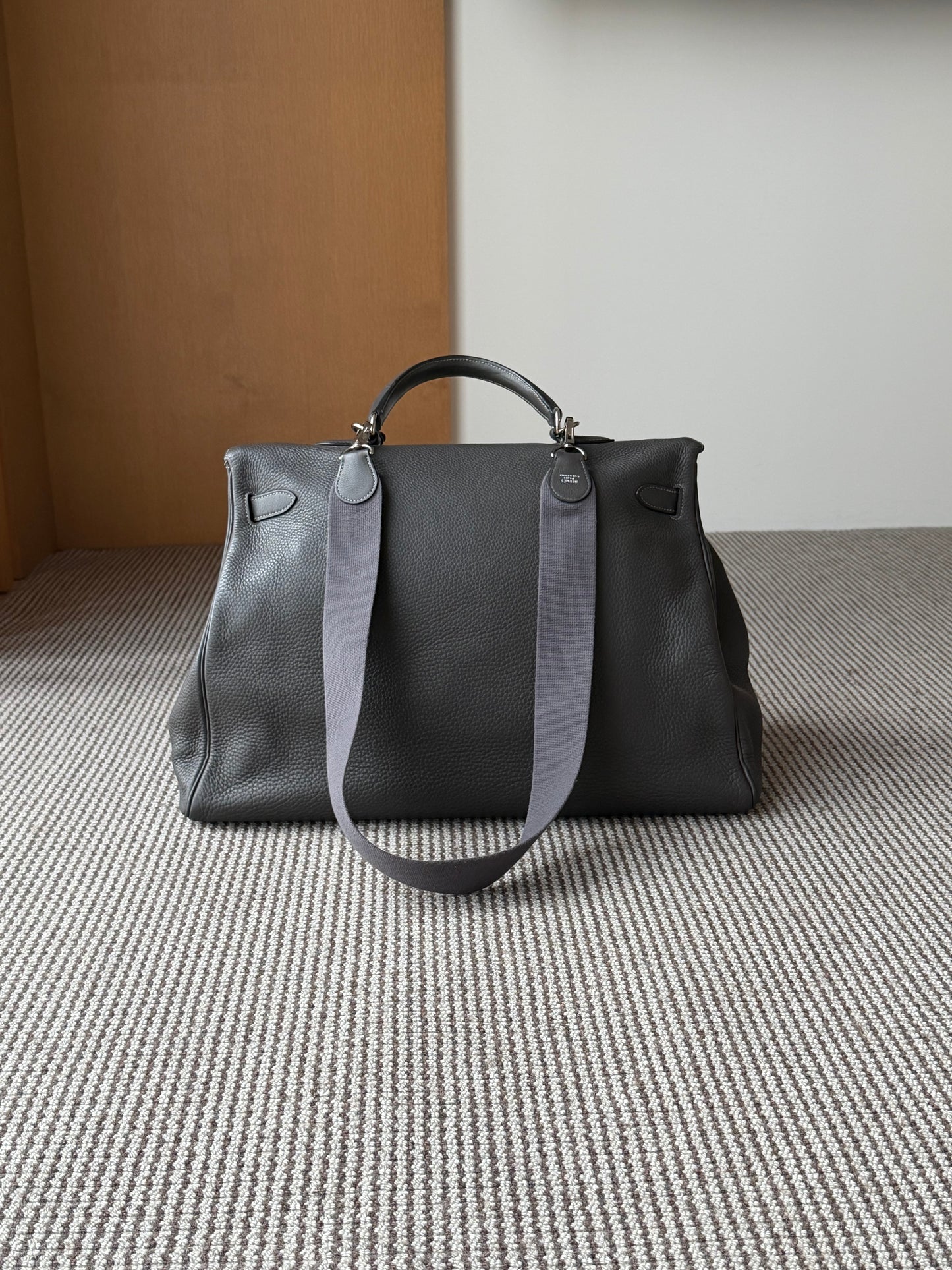 Hermes Kelly 50 Etain Grey Togo Leather Travel Bag