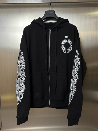 Chrome Hearts Horseshoe Floral Cross Zip Up Hoodie