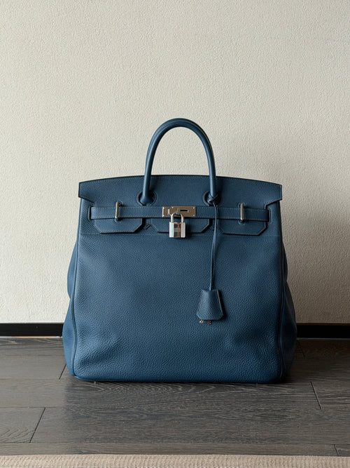 Hermes HAC 40 Deep Blue Togo Leather Palladium Hardware Bag