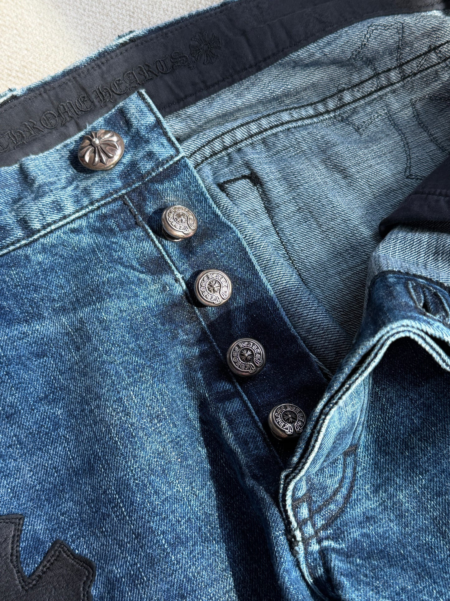 Chrome Hearts Multicolor Cross Patches Blue Jeans