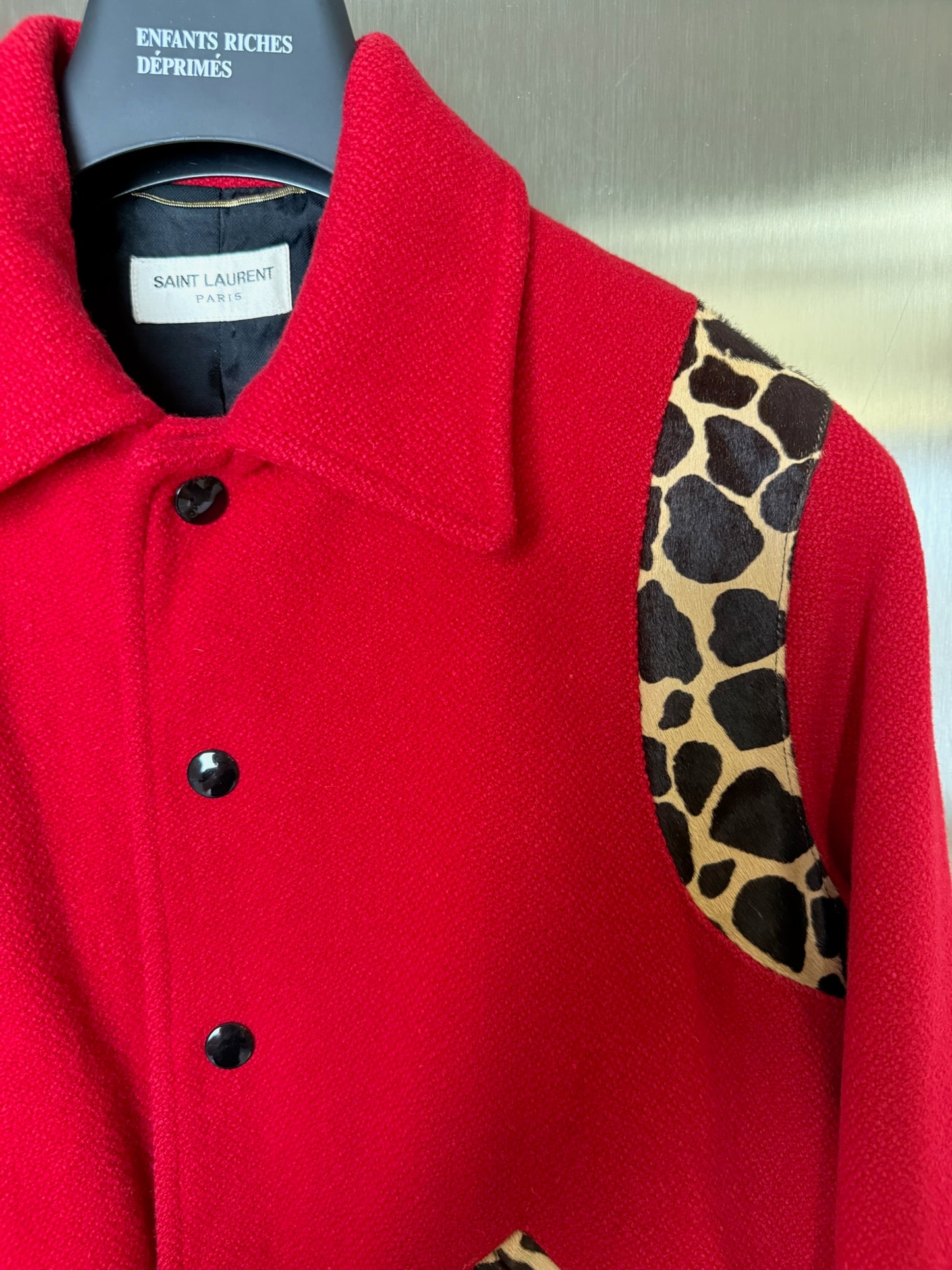 Saint Laurent SS14 leopard varsity teddy jacket