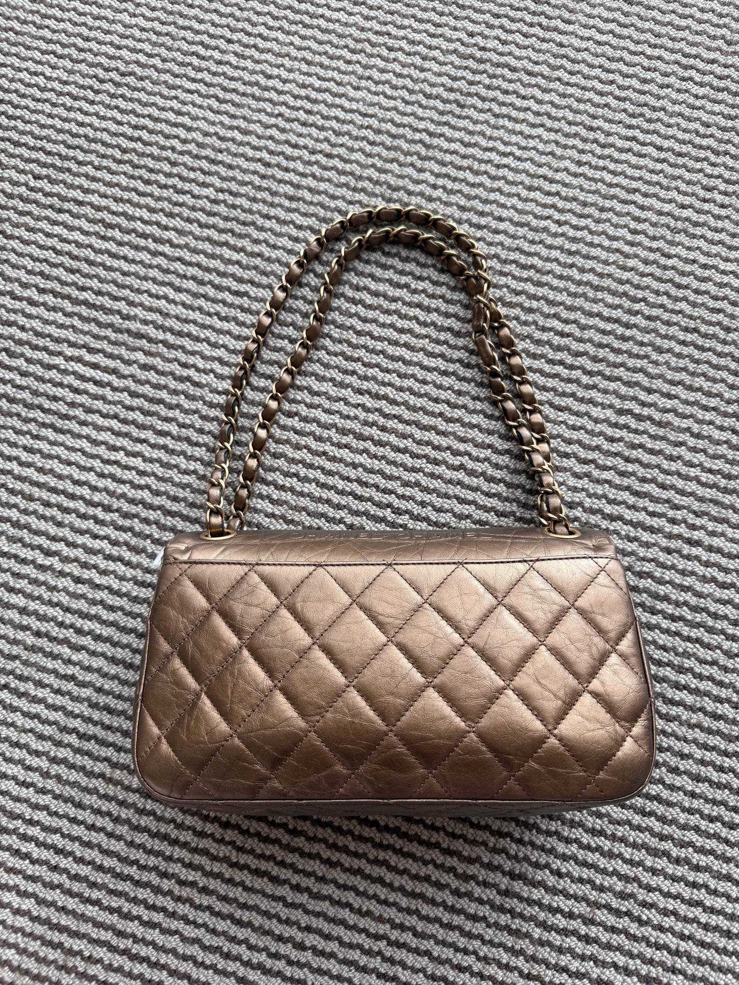 Chanel metallic bronze-toned quilted embossed Logo Classic Flap Bag