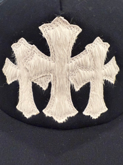 Chrome Hearts Pony Hair Triple Cross Patches Hat