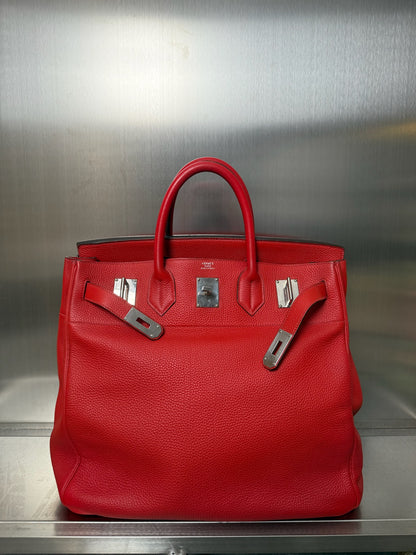 Hermes HAC 40 Rouge Red Togo Leather Palladium Hardware Travel bag