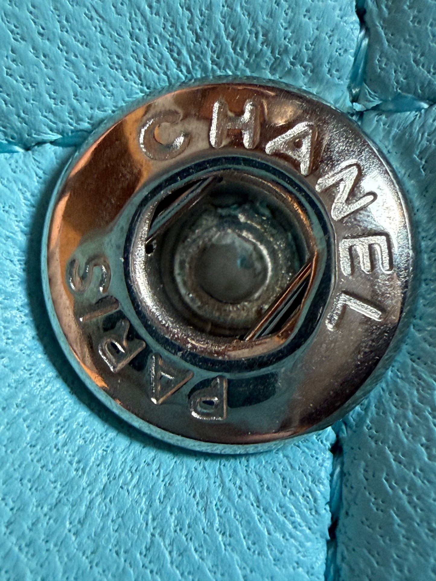 Chanel 2021 Neon Blue Medium Classic Flap Silver Hardware