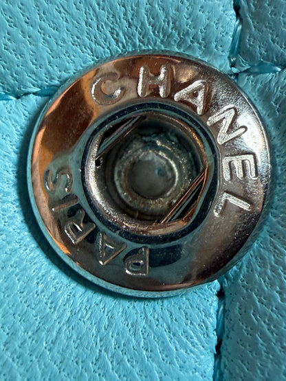 Chanel 2021 Neon Blue Medium Classic Flap Silver Hardware
