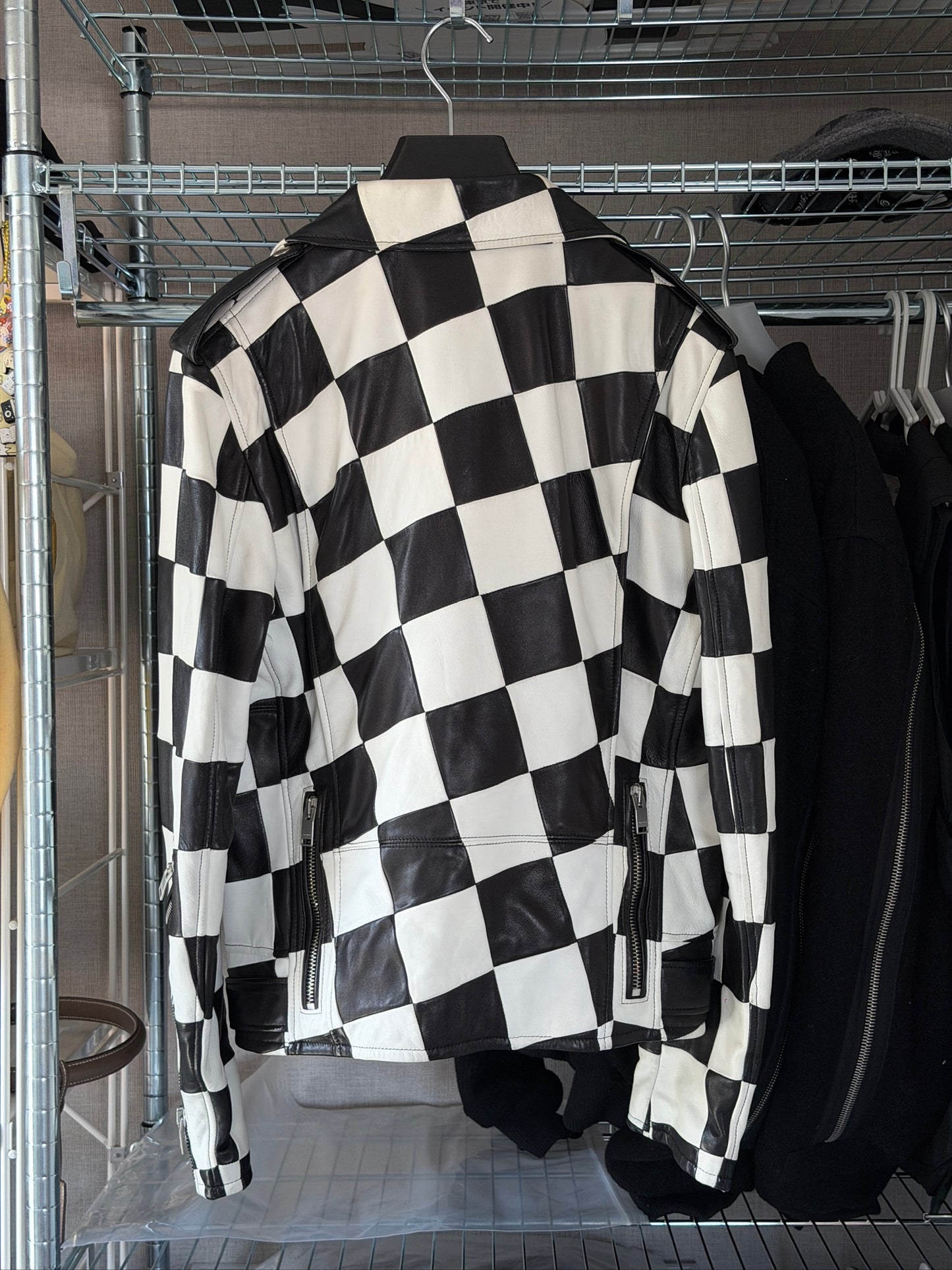 Saint Laurent SS14 Damier Checker moto Leather jacket