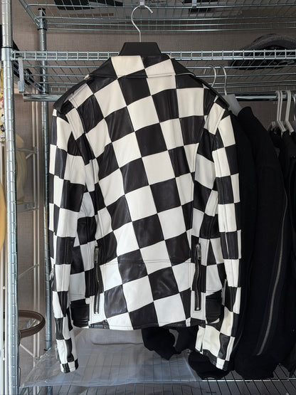 Saint Laurent SS14 Damier Checker moto Leather jacket