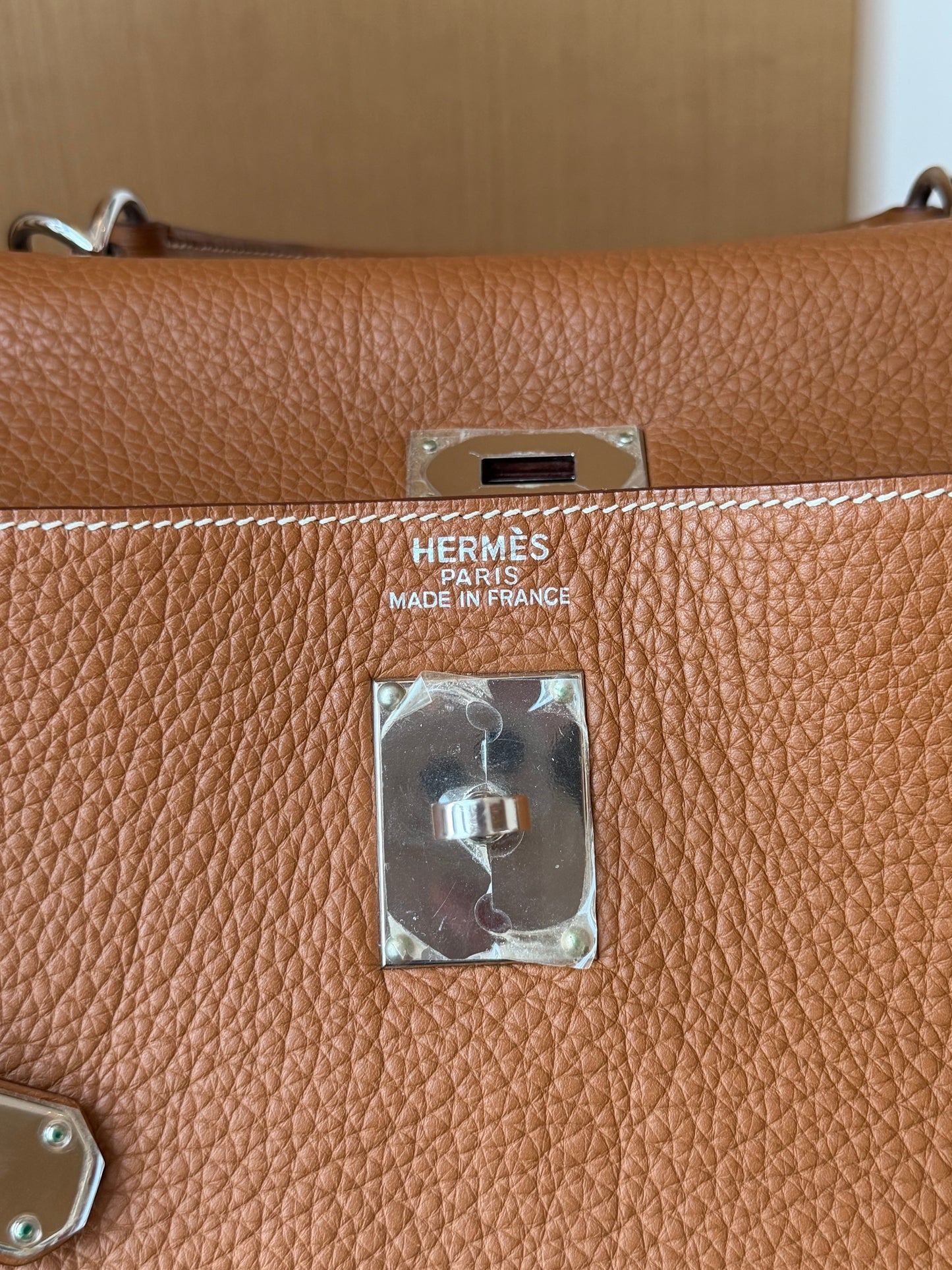 Hermes Kelly 50 Gold Taurillon Clemence Leather Palladium Hardware Handbag