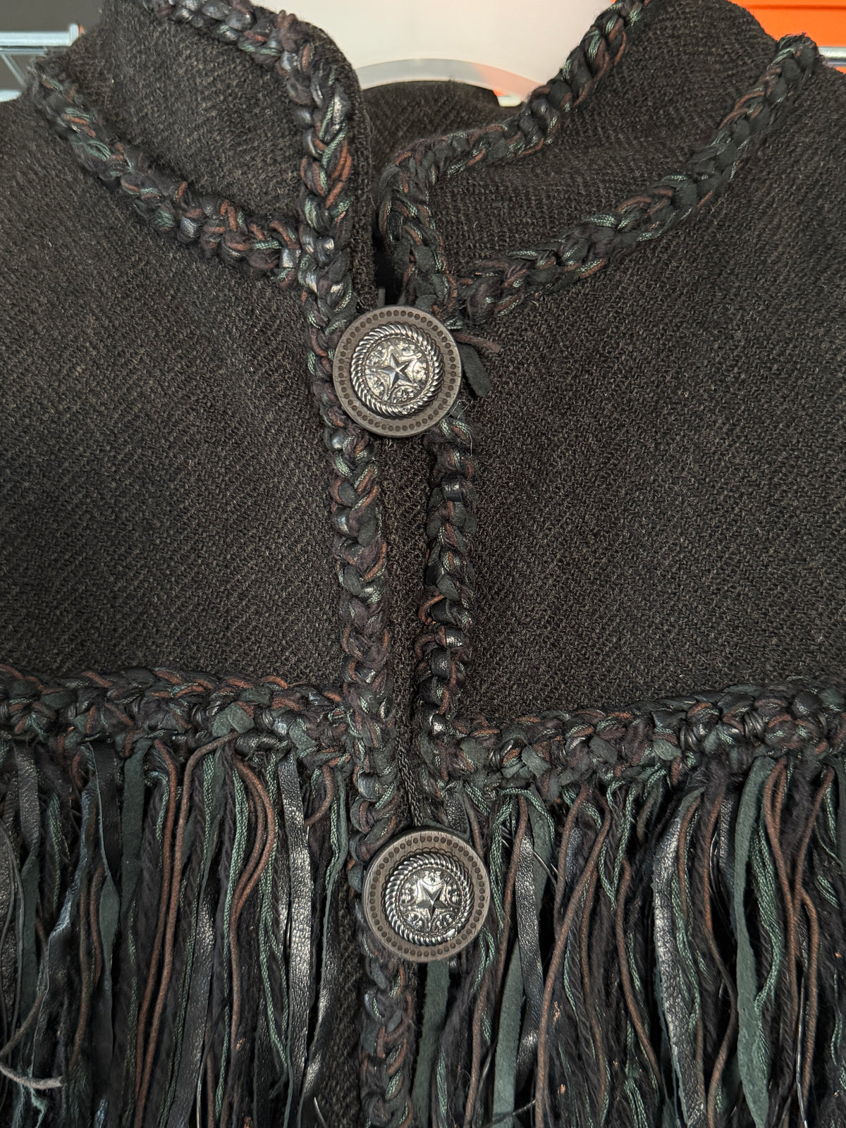 Chanel 2014A Dallas-Paris Leather Fringe Wool Jacket