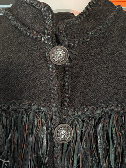 Chanel 2014A Dallas-Paris Leather Fringe Wool Jacket