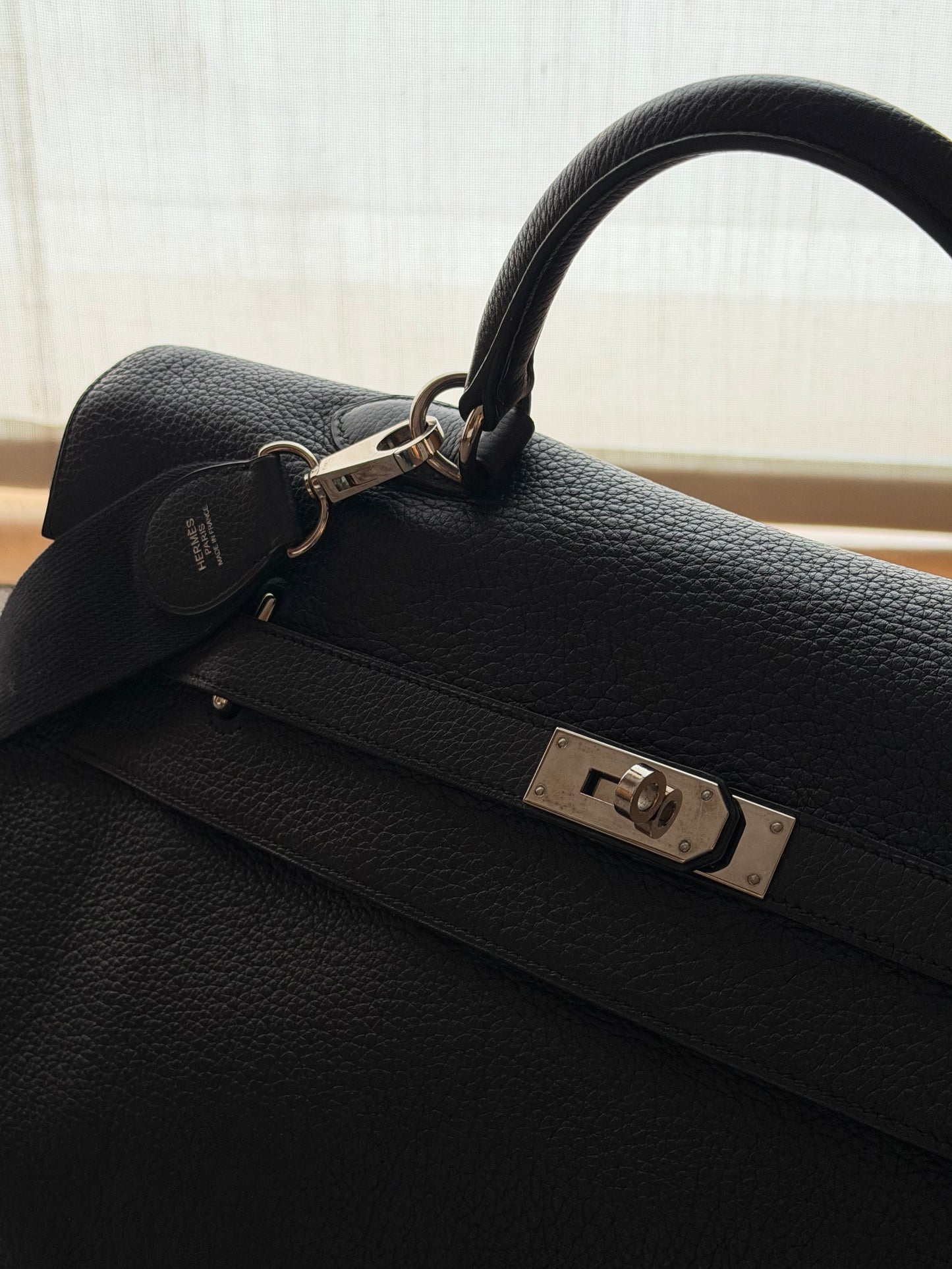 Hermes Kelly 50 Black Taurillon Clemence Leather Palladium Hardware Handbag