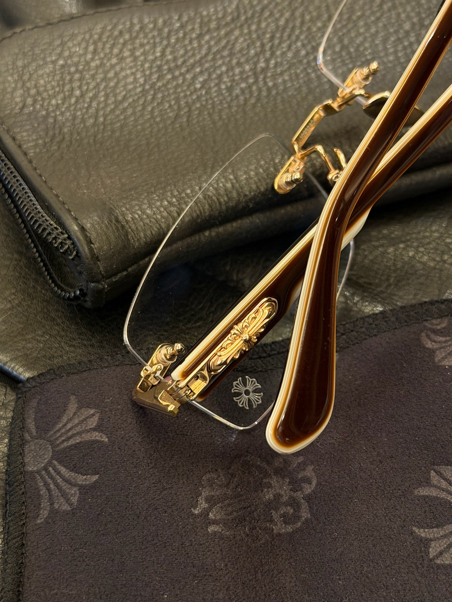 CHROME HEARTS DEEP I Gold Plated White Ebony Varnish glasses