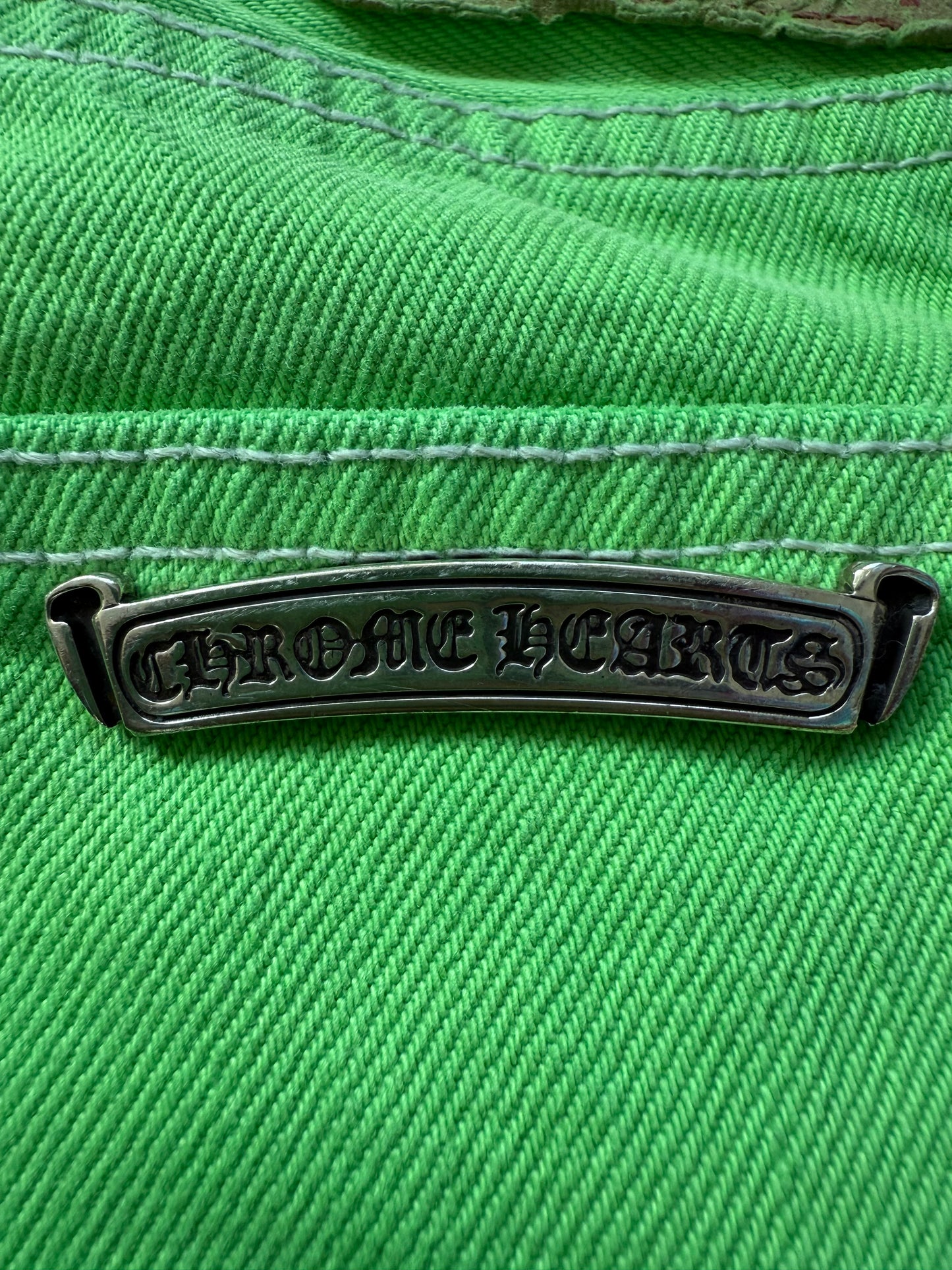 Chrome Hearts 2025 Levi’s 501 Neon Green & Black flooded Cross Patches Jeans