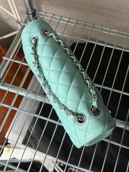 Chanel 2019C Tiffany Blue Silver Hardware Lambskin Medium Classic Flap
