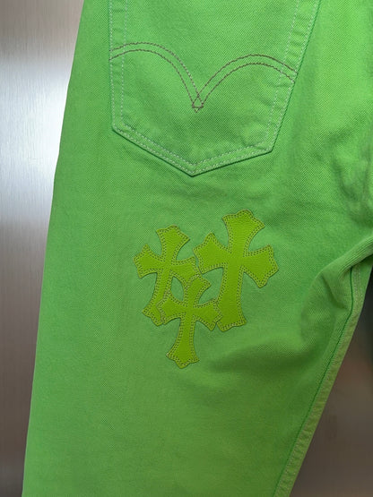 Chrome Hearts 2025 Levi’s 501 Neon Green & Black flooded Cross Patches Jeans