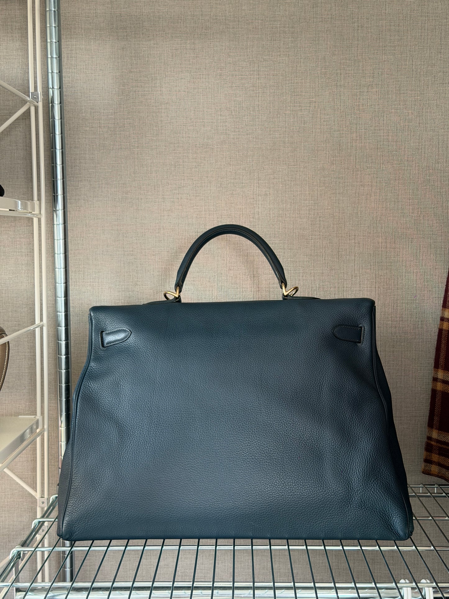 Hermes Bleu Nuit Kelly Voyage 50 Gold Hardware Handbag