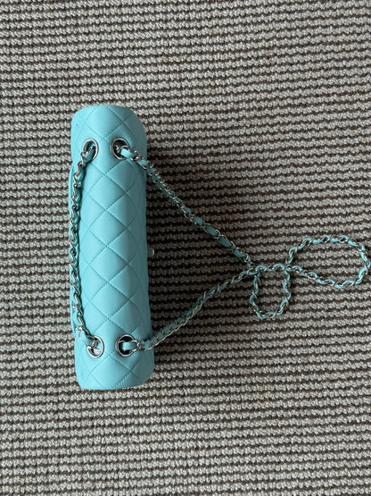 Chanel 2019C Tiffany Blue Lamb Skin Classic Flap Silver Hardware