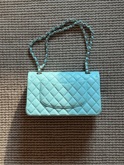 Chanel 2021 Neon Blue Medium Classic Flap Silver Hardware