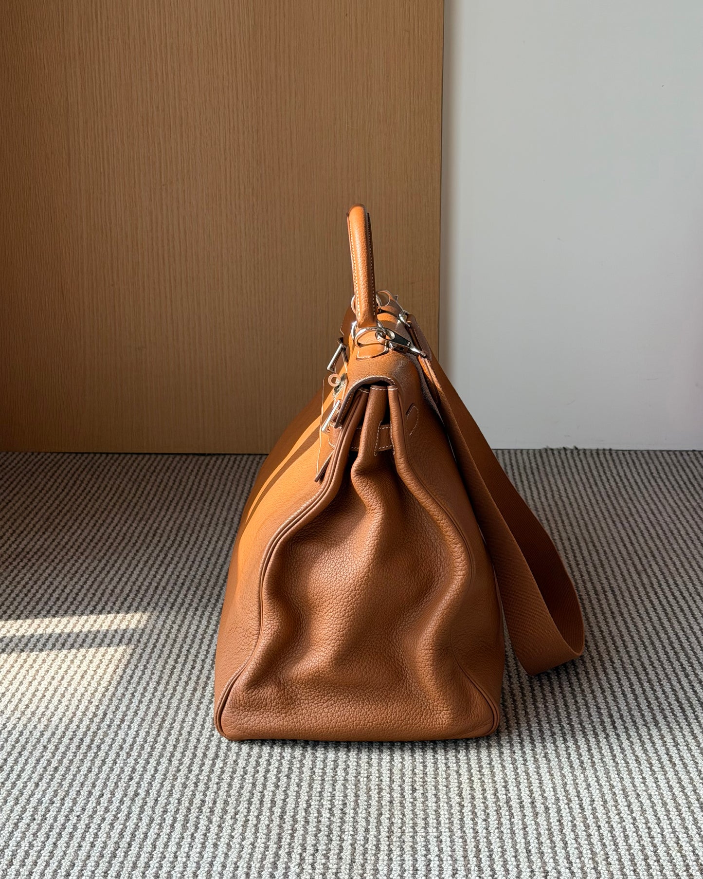 Hermes Kelly 50 Gold Taurillon Clemence Leather Palladium Hardware Handbag