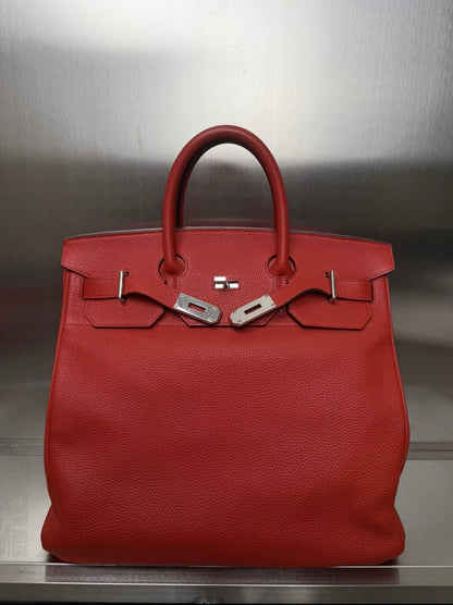 Hermes HAC 40 Rouge Red Togo Leather Palladium Hardware Travel bag