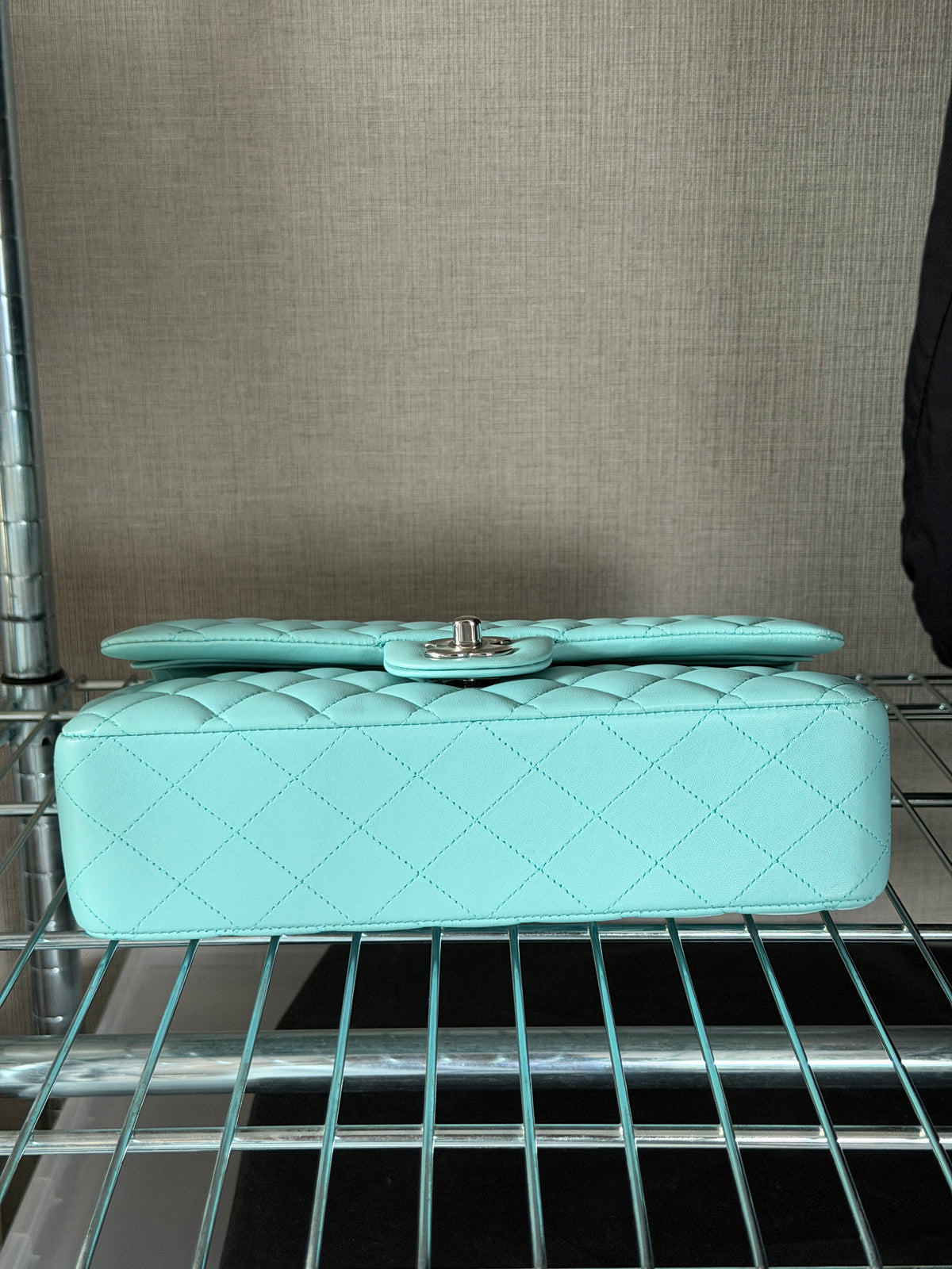 Chanel 2019C Tiffany Blue Silver Hardware Lambskin Medium Classic Flap