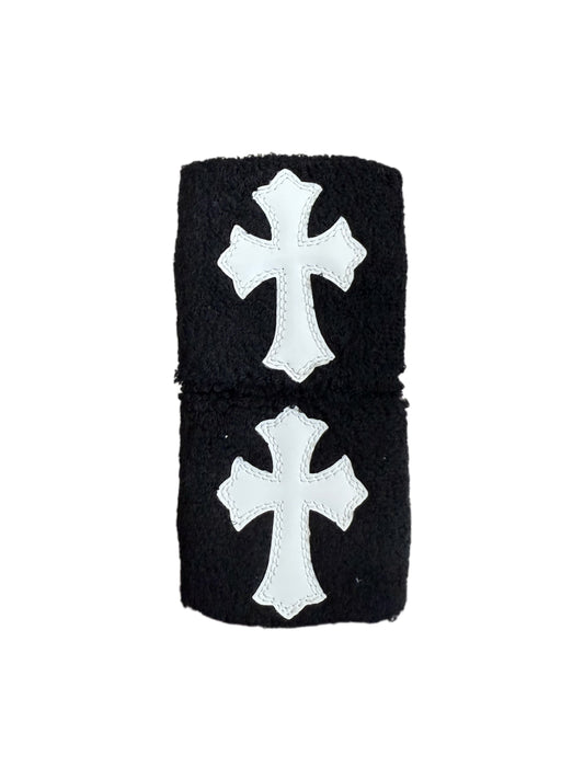 Chrome Hearts White Patent Leather Cross Patch Wrist SweatBands